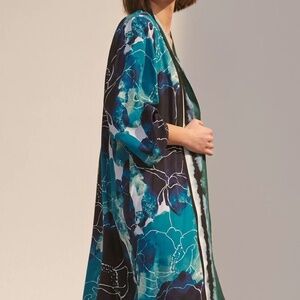 Anthropologie Bl-nk Rubina Duster Kimono One Size Long Green Blue Floral